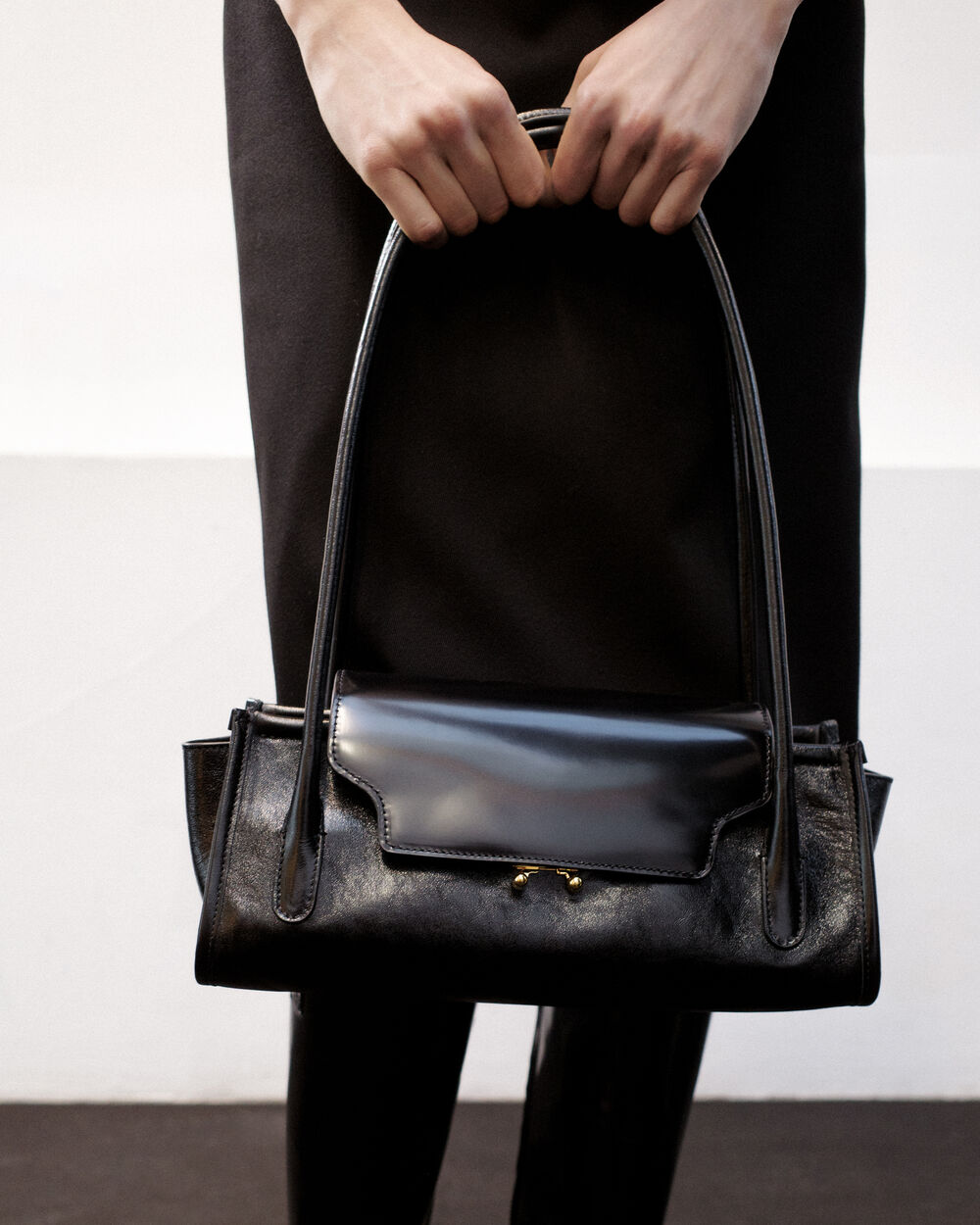 Black leather Trunkette bag