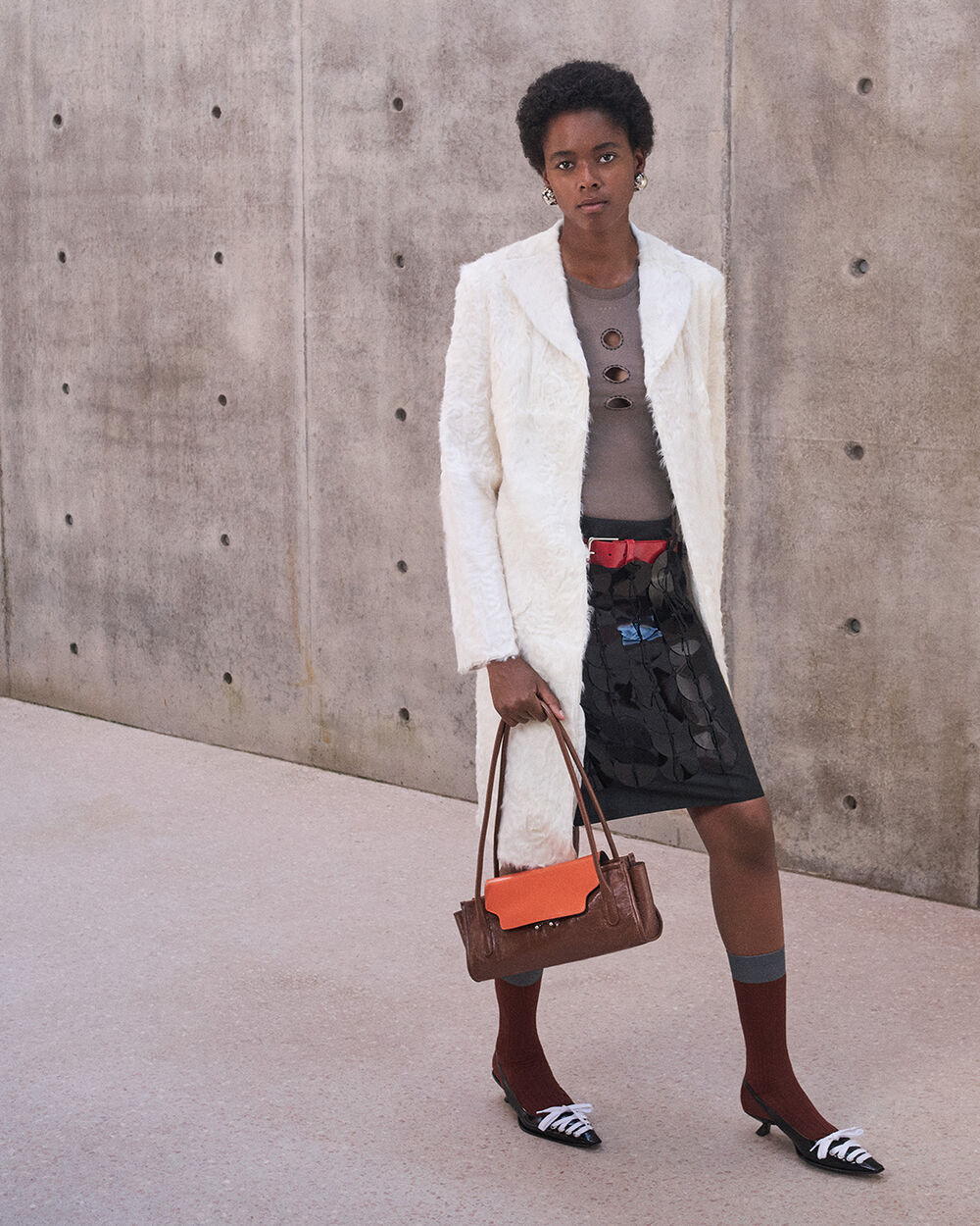 Brown and orange leather Trunkette bag