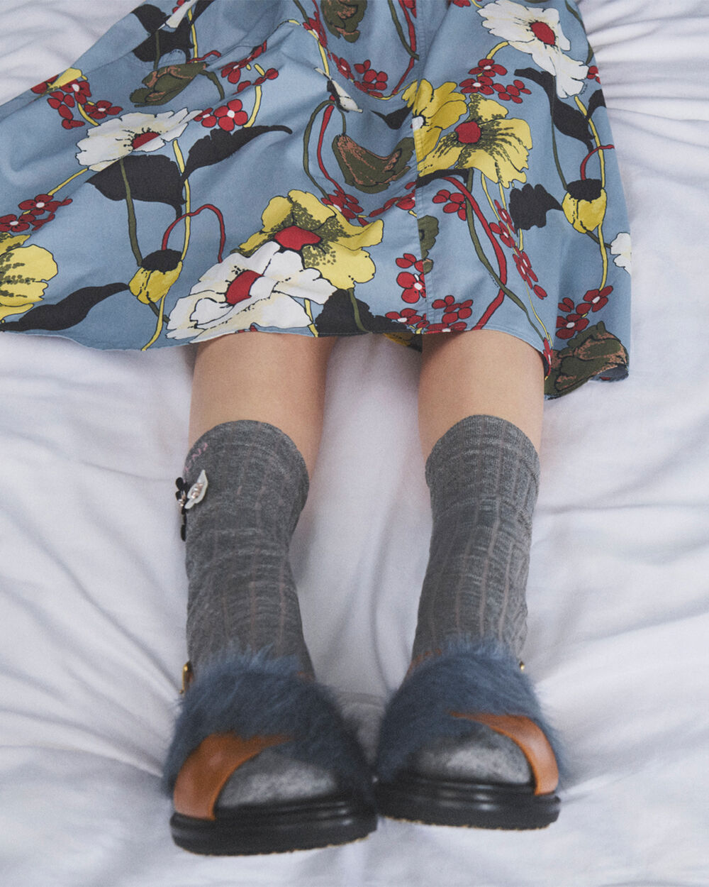 탠 블루 롱 헤어 & 가죽 Fussbett