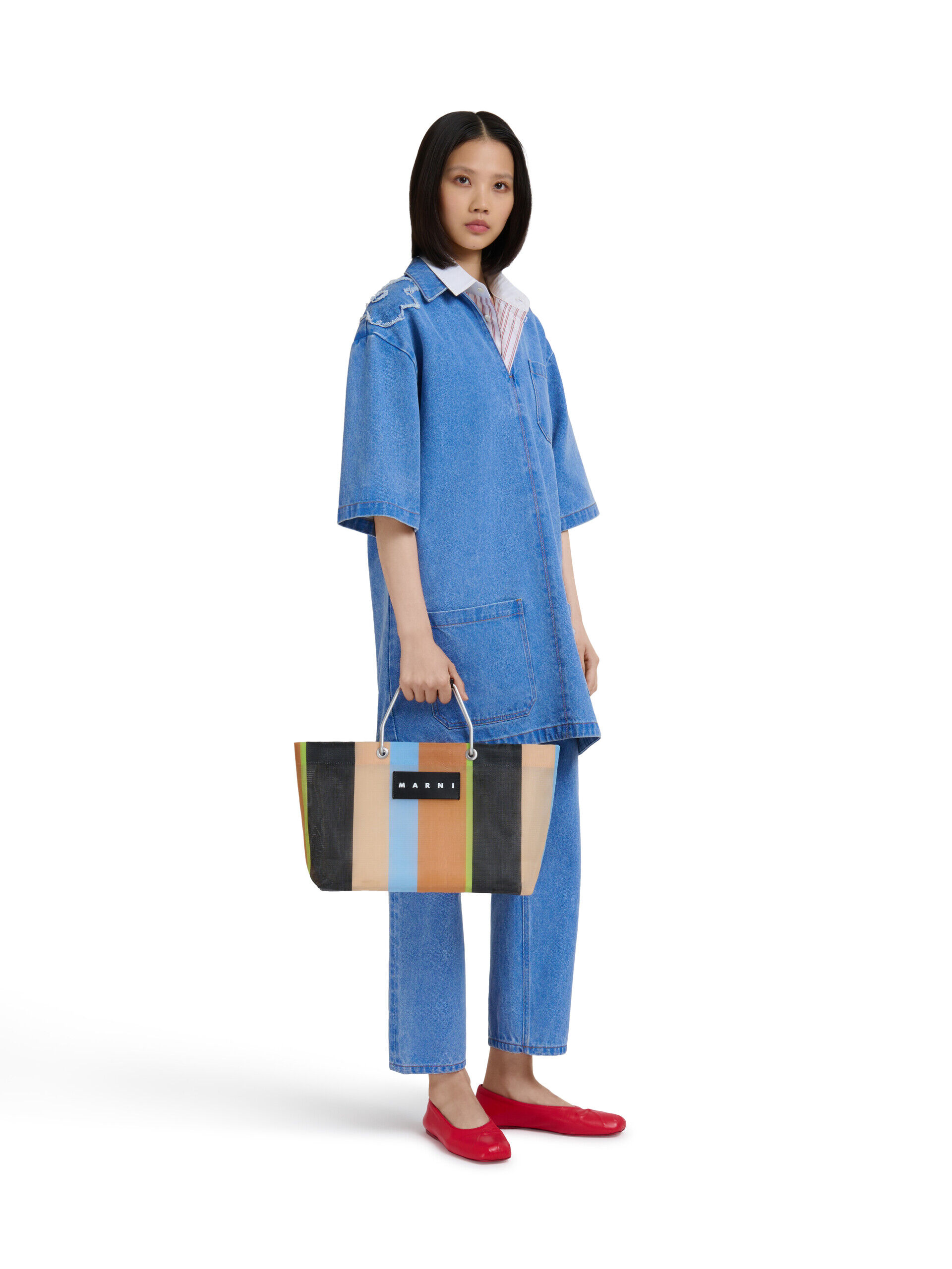 MARNI MARKET マルニ マーケット○カナパバッグ ボーダー ラージ○新 