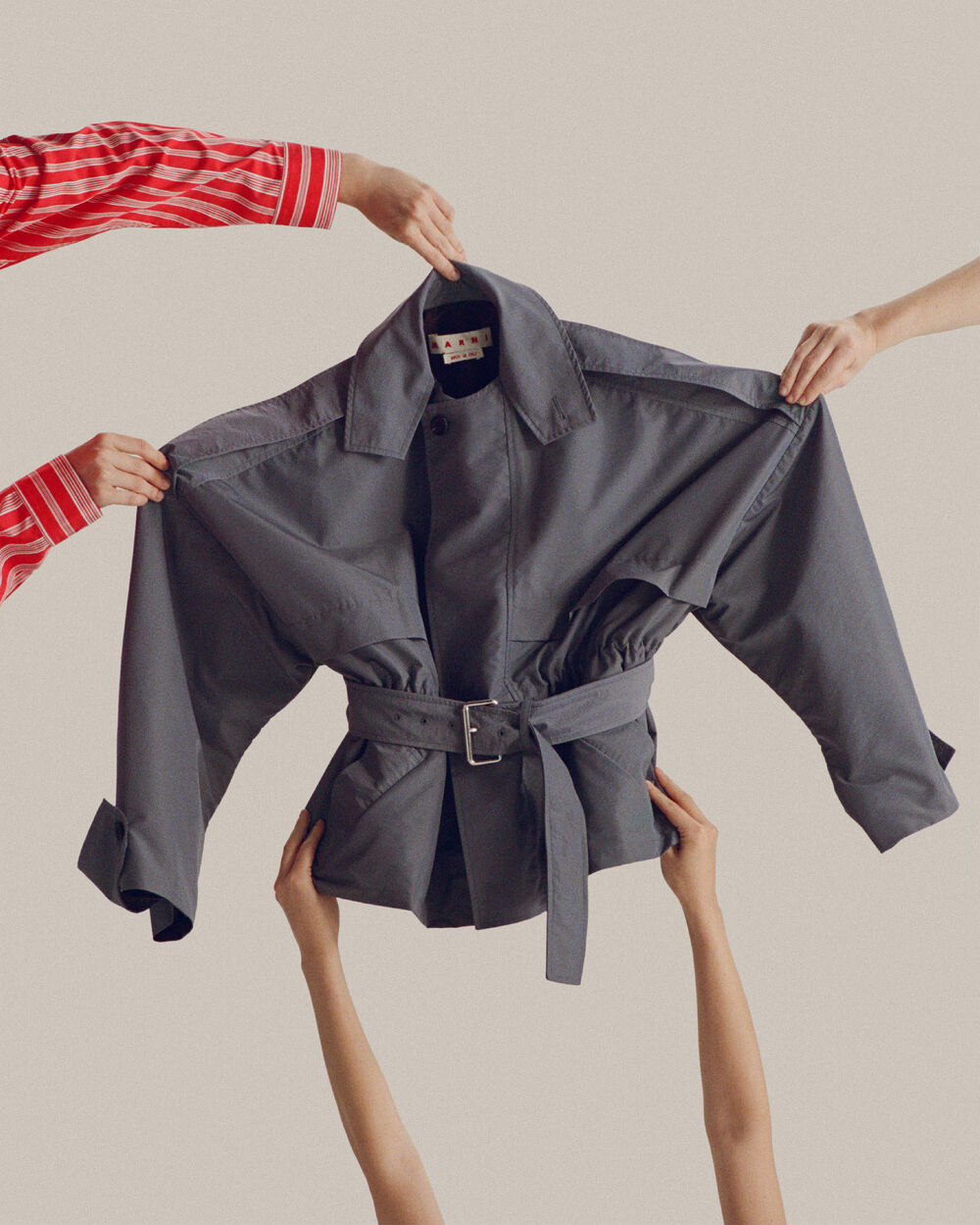 Water-repellent nylon blend blouson with drawstring waist.