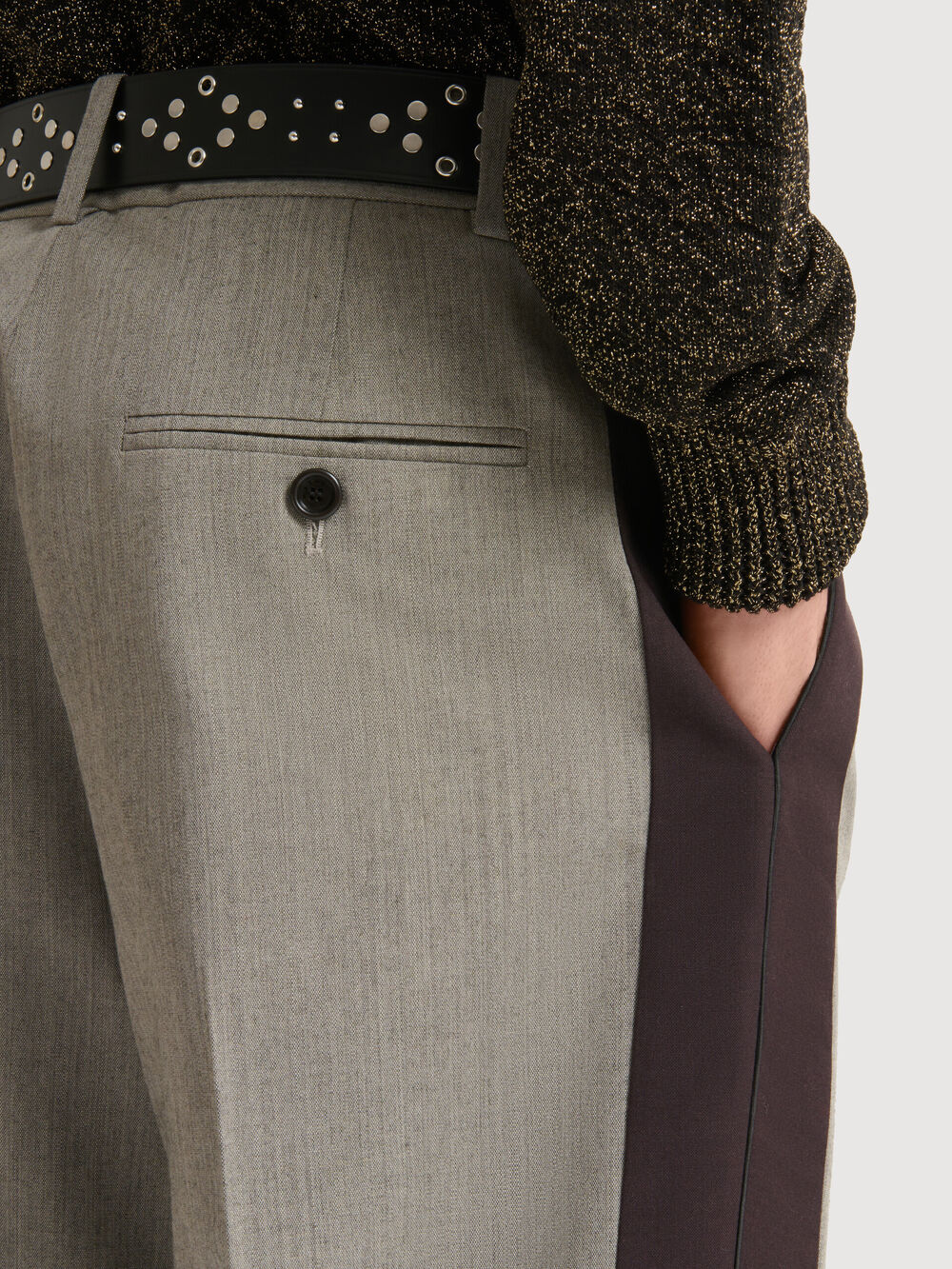 Wool pants with contrast side bands