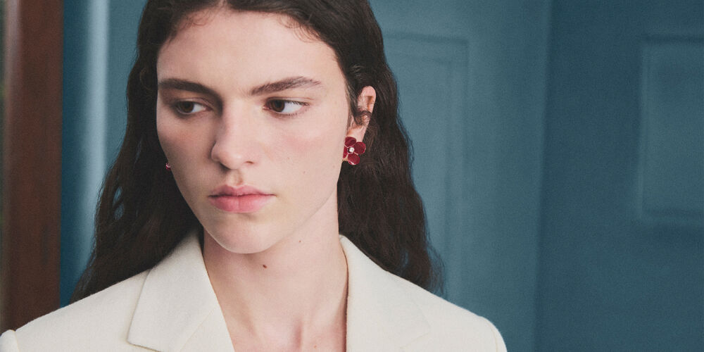 Burgundy enamel flower stud earrings