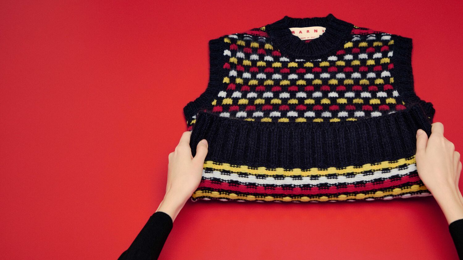 Folded Marni knitted vest with multicolored pattern