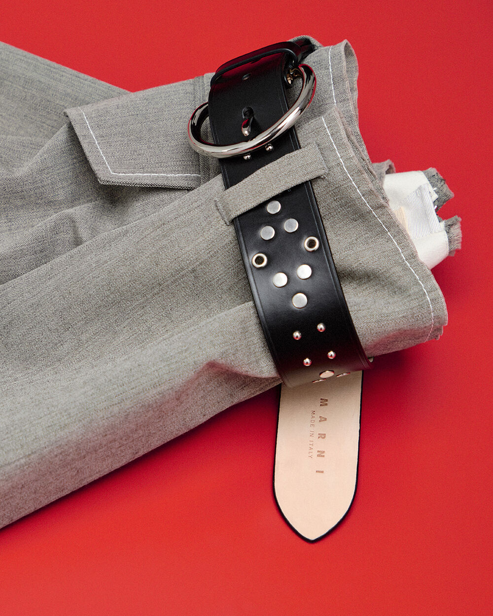 Black leather belt with metal studs