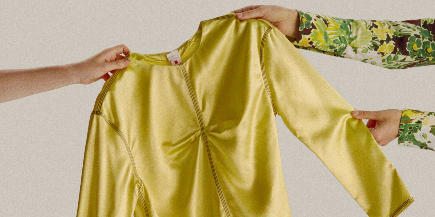 Yellow Marni satin top with gathered front detail