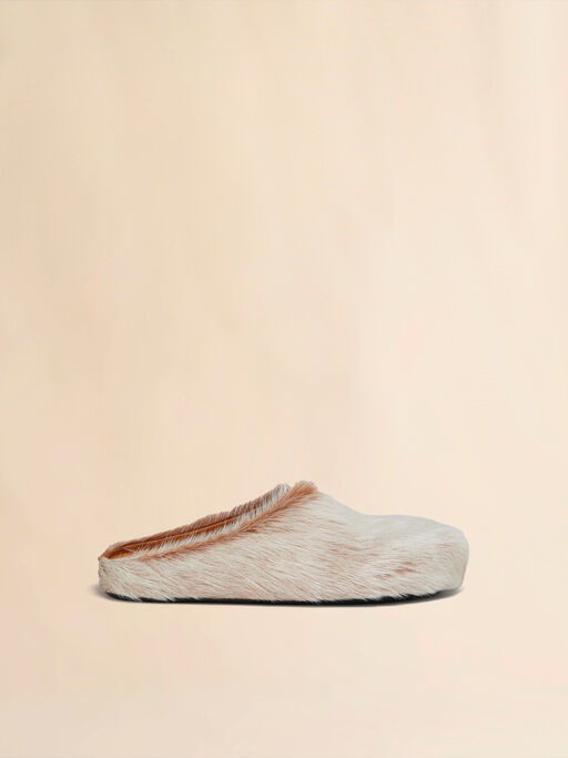 Beige long hair calfskin Fussbett sabot - Clogs