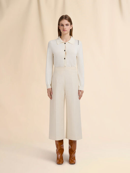 Cream cotton cady cropped trousers - Pants