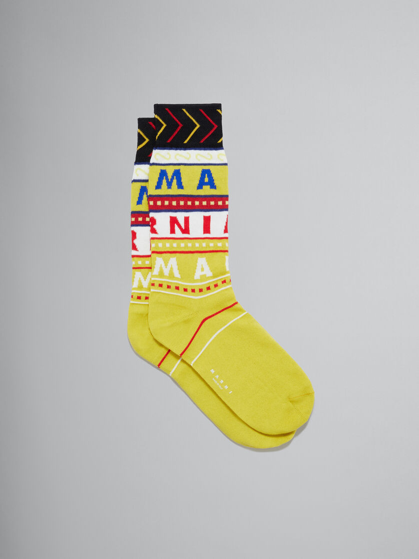 Black cotton socks with mixed logos - Socks - Image 1