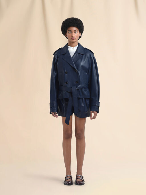 Trench corto in nappa blu - Giacche