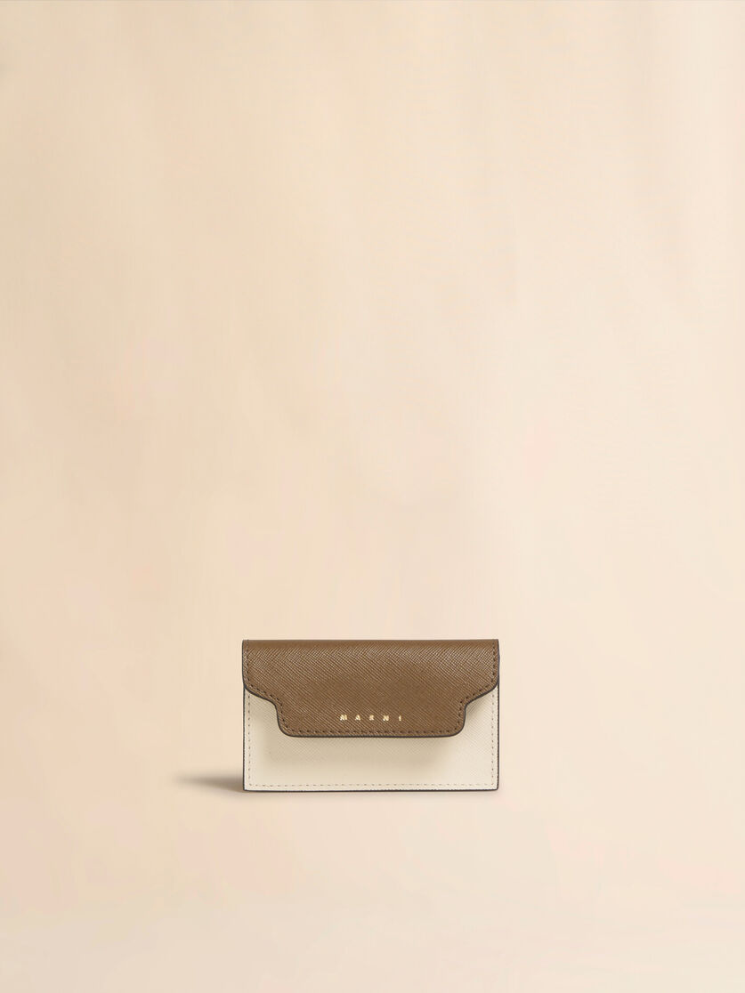 Green, white and brown saffiano leather business card case - Wallets - Image 1