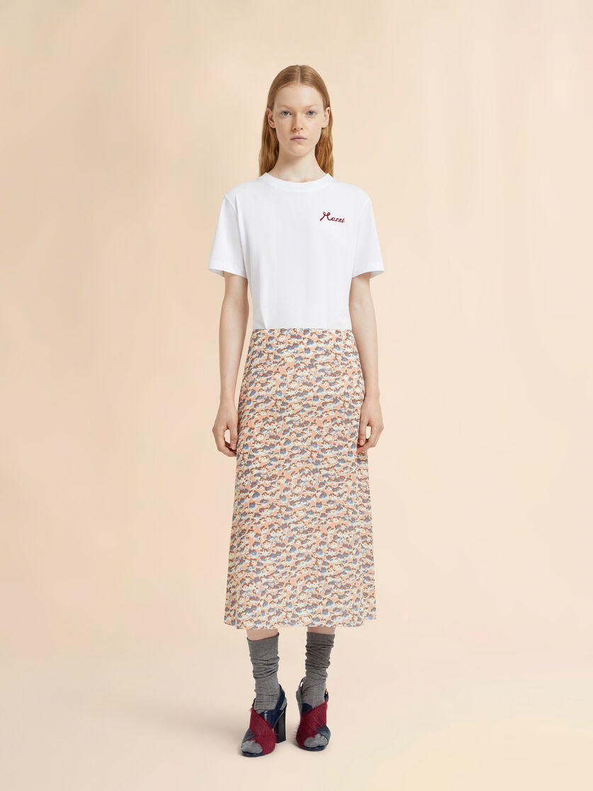 Pink crêpe de chine fluid skirt with Anemones print, Image 2
