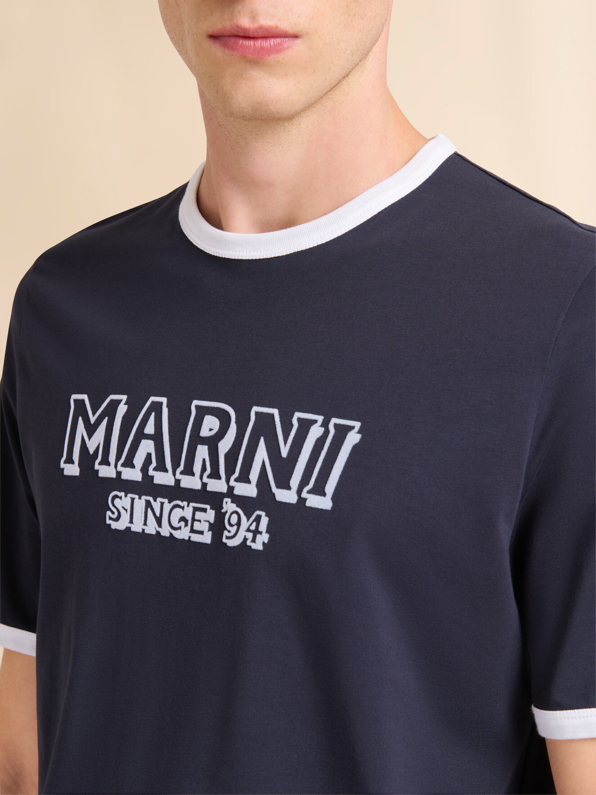 コントラストトリム ディープブルー コットンTシャツ | Marni