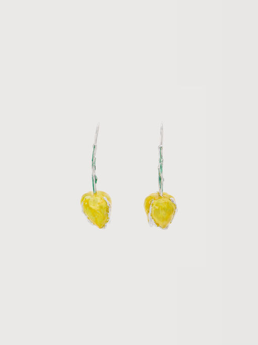 Boucles d'oreilles Tulip en m&eacute;tal &eacute;maill&eacute; jaune - Boucles d&rsquo;oreilles