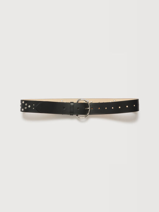 Black leather belt with metal studs - Belts