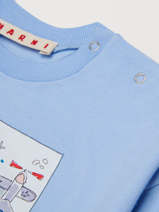 Light blue cotton T-shirt with airplane print - T-shirts