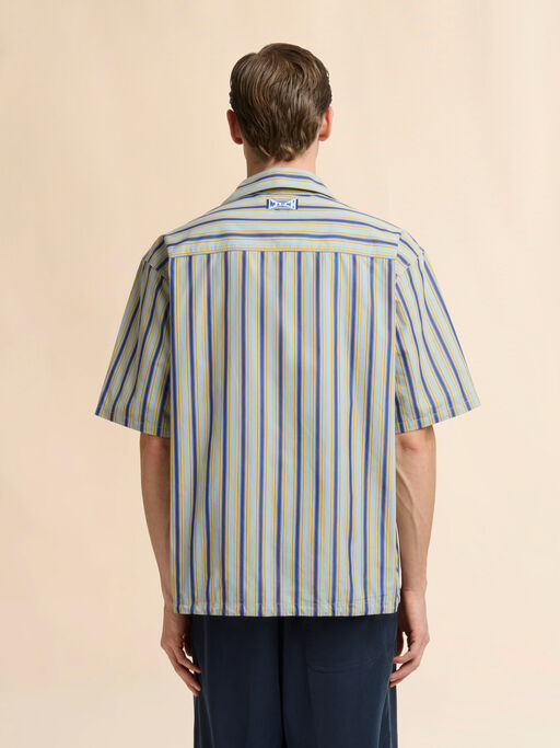 グリーン 裾にドローストリングをあしらったストライプ入りポプリンシャツ - シャツ