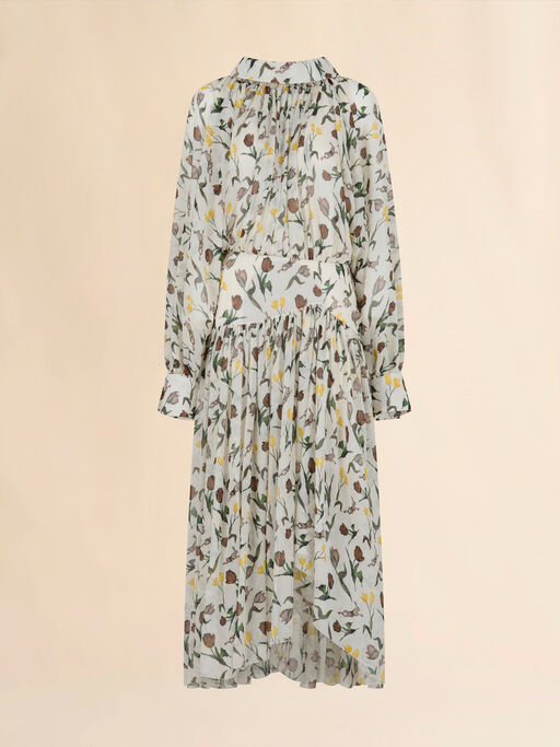 Cream chiffon dress with Tulips and Hares print - Dresses