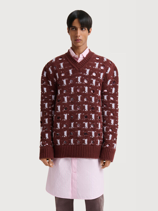 Brown wool-cashmere jumper with cut-out polka dots - Pullovers