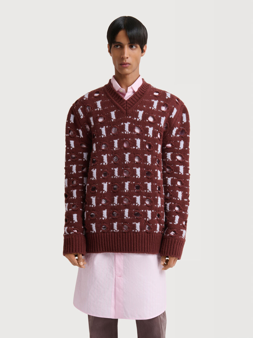 Brown wool-cashmere jumper with cut-out polka dots, Image 2