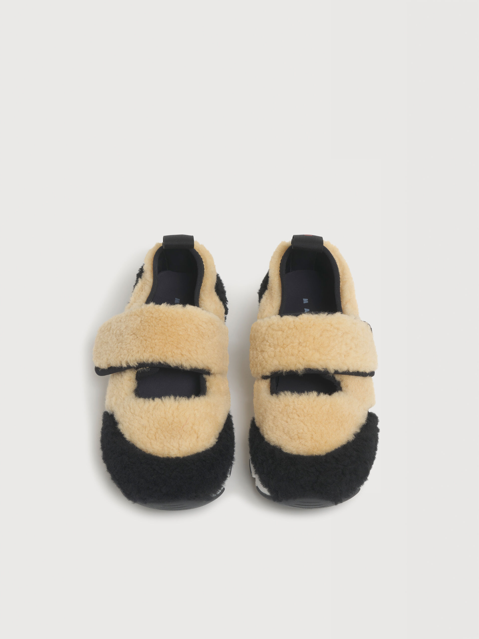 Beige and black shearling Mary Jane sneaker | Marni