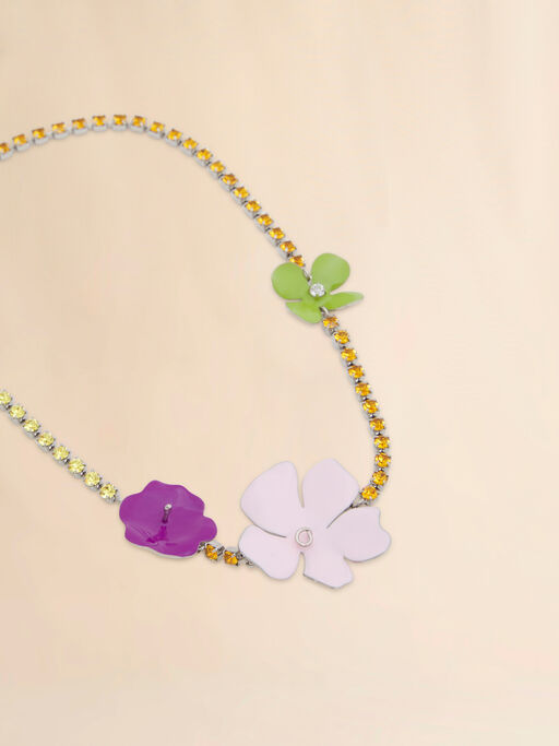 Collier avec fleurs émaillées multicolores et strass - Colliers