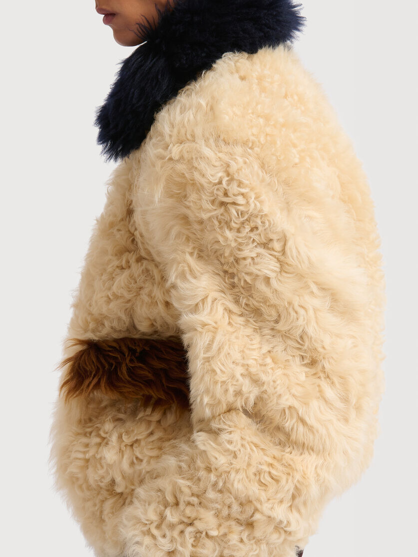 Cream shearling jacket with colour-block details, Image 5