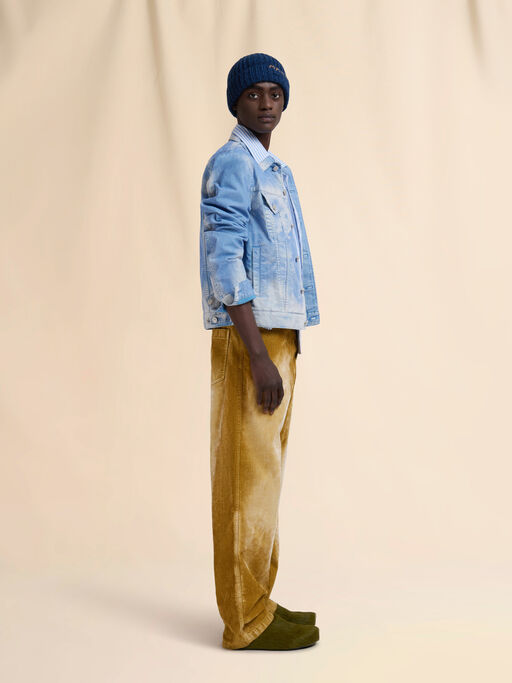 Brown flocked denim trousers with back adjuster - Pants