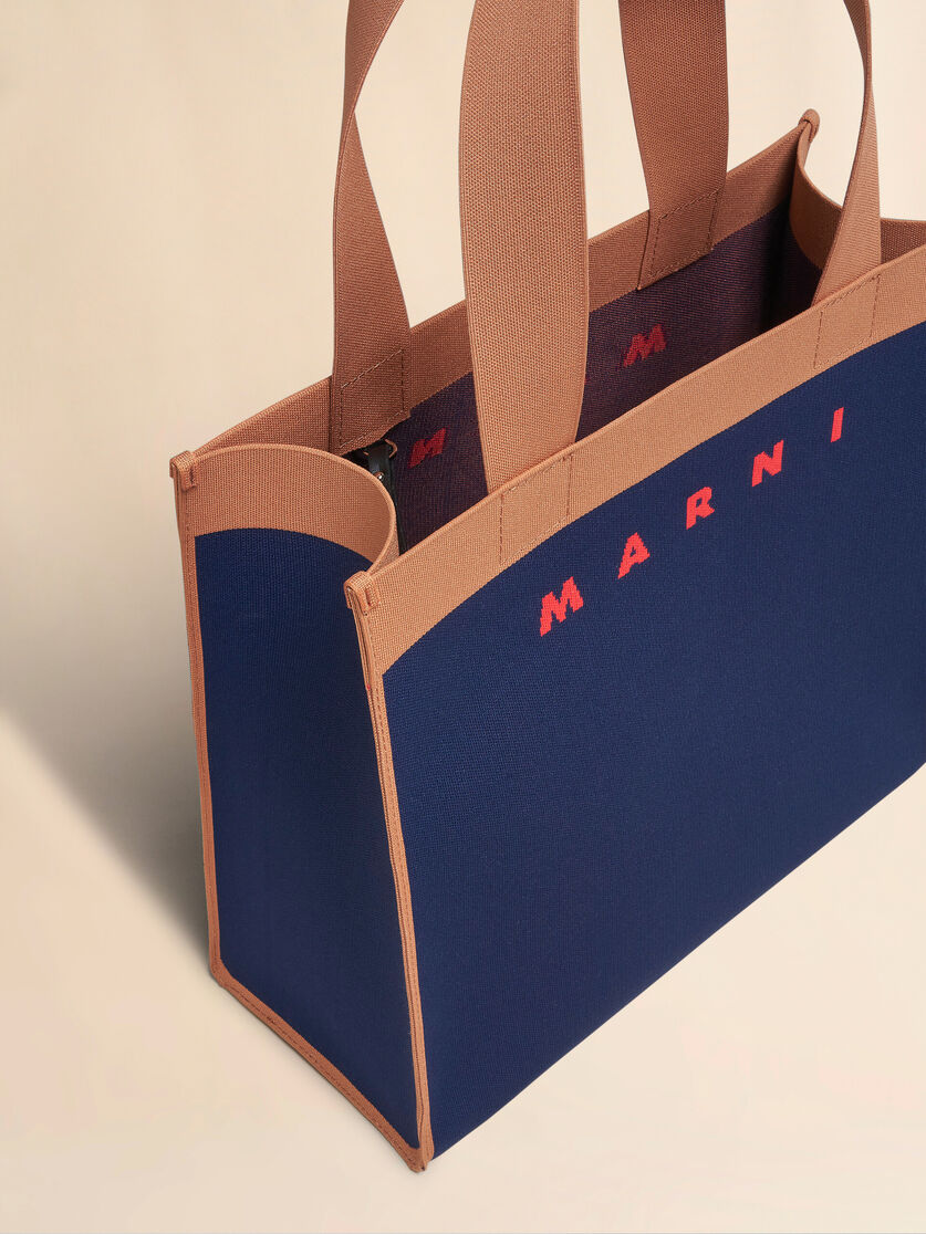 Blue and brown jacquard shopping bag - Shopping Bags - Image 3