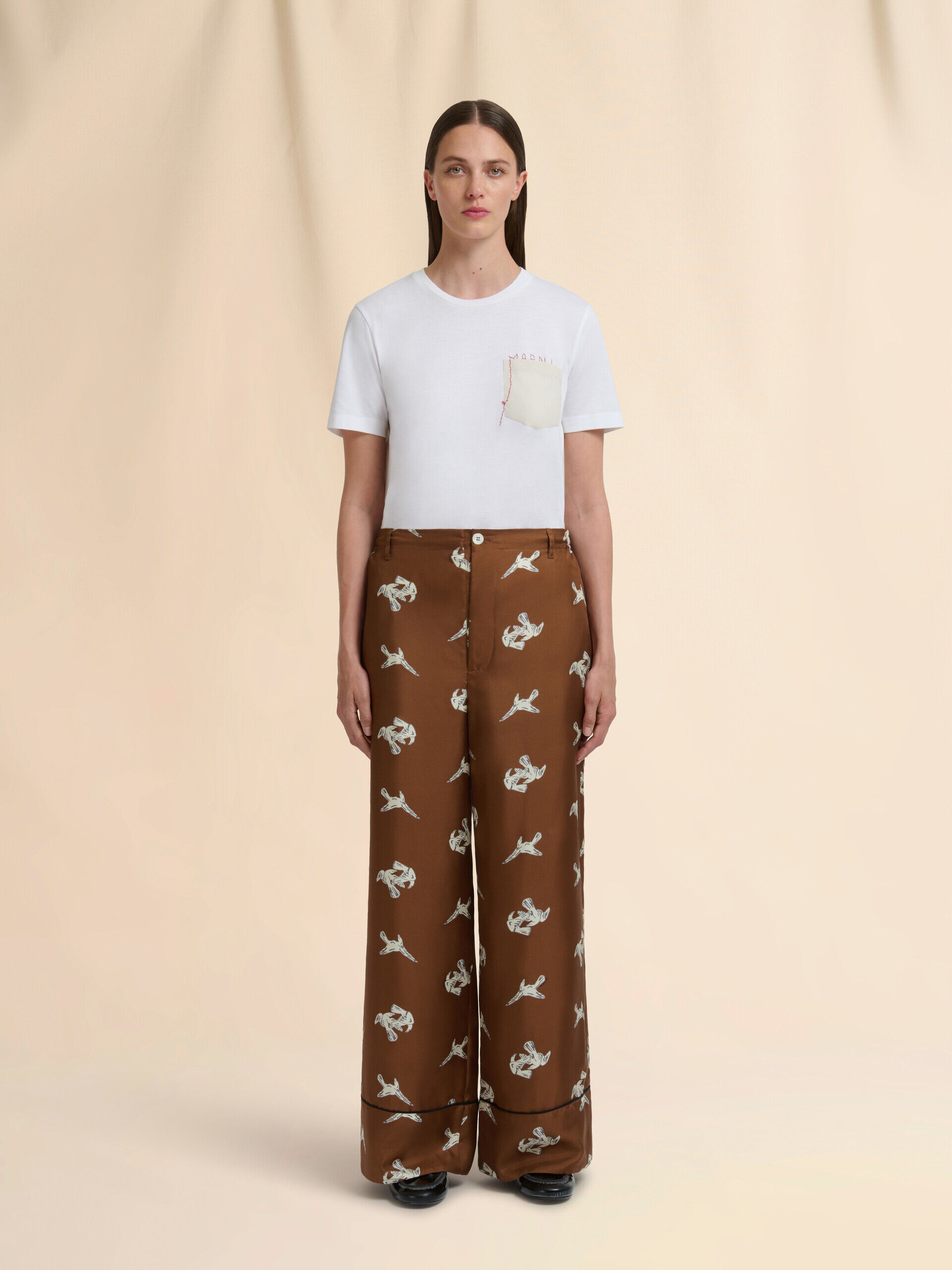 MARNI ストレートパンツ　size42 グレー ウール製ストレートパンツ、マルニシンボル入り – OBLIGE