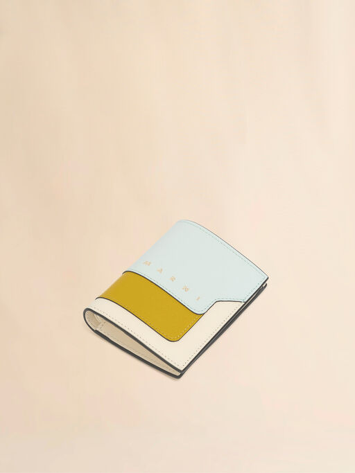 Light green, cream and yellow saffiano leather bi-fold wallet - Wallets