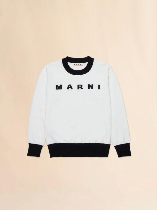 Felpa in cotone bianco con maxi logo Marni - Maglieria