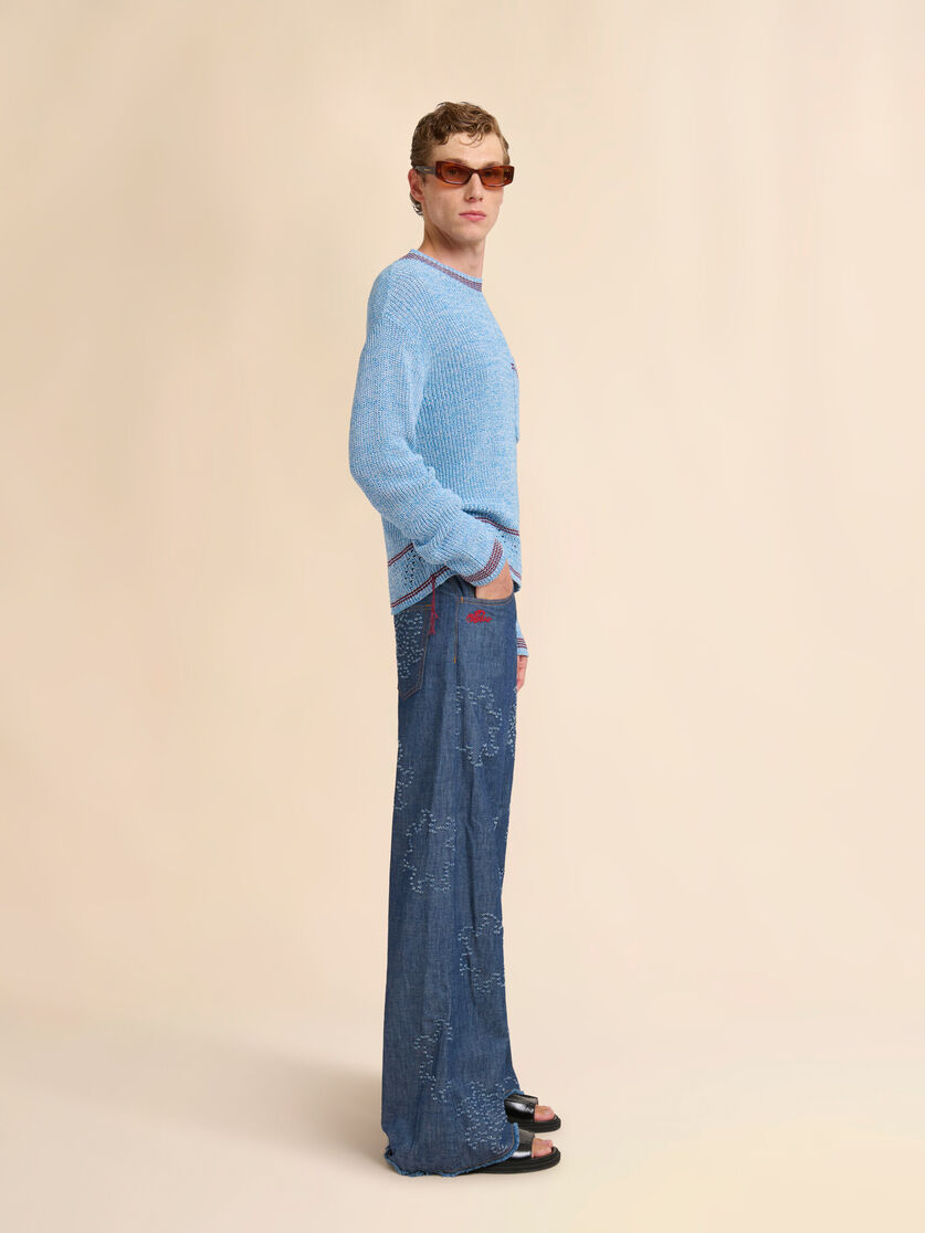 Blue mouliné cotton jumper with Marni Mending, Image 5