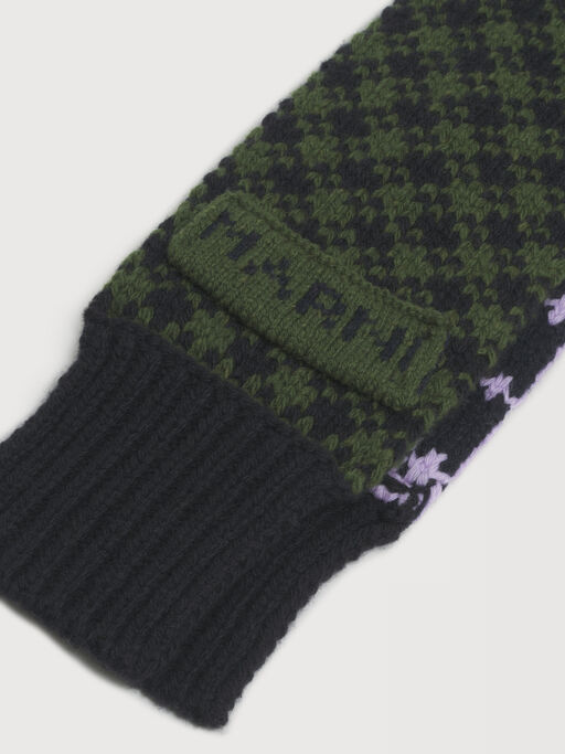 Green and purple wool scarf with geometric motif - Scarves