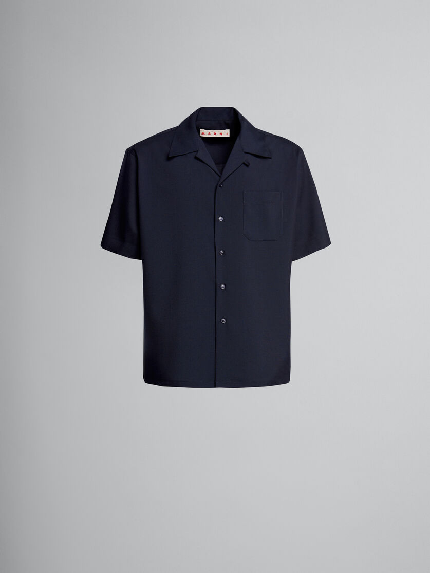ダークブルー トロピカルウール ボウリングシャツ(ボクシーフィット) - シャツ - Image 1