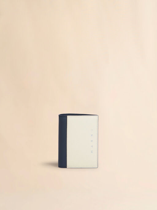 クリーム ディープブルー サフィアーノレザー製 二つ折りウォレット - 財布