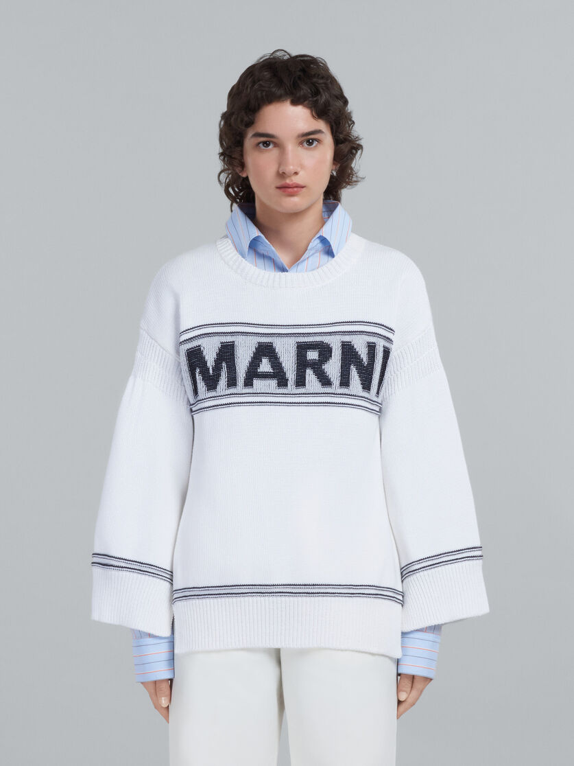 White cotton sweater with logo - Pullovers - Image 2