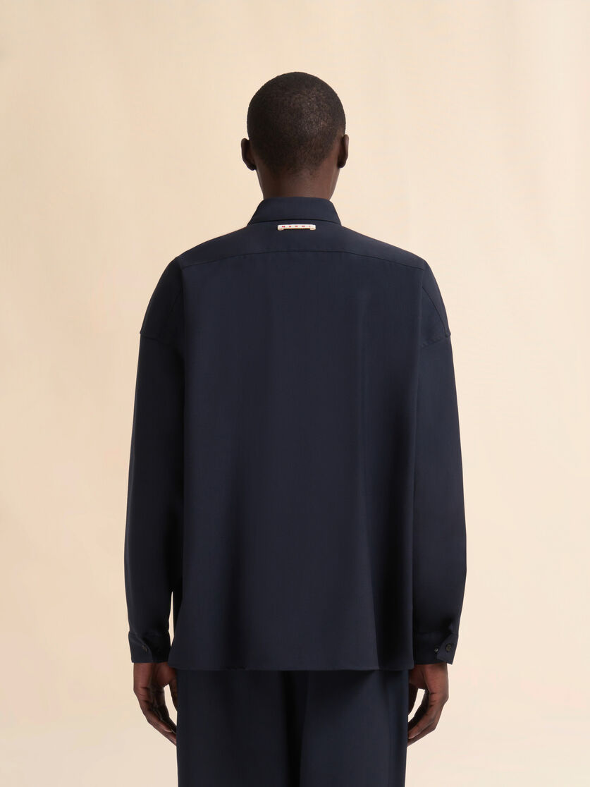 Deep blue tropical wool long-sleeved shirt - Shirts - Image 3