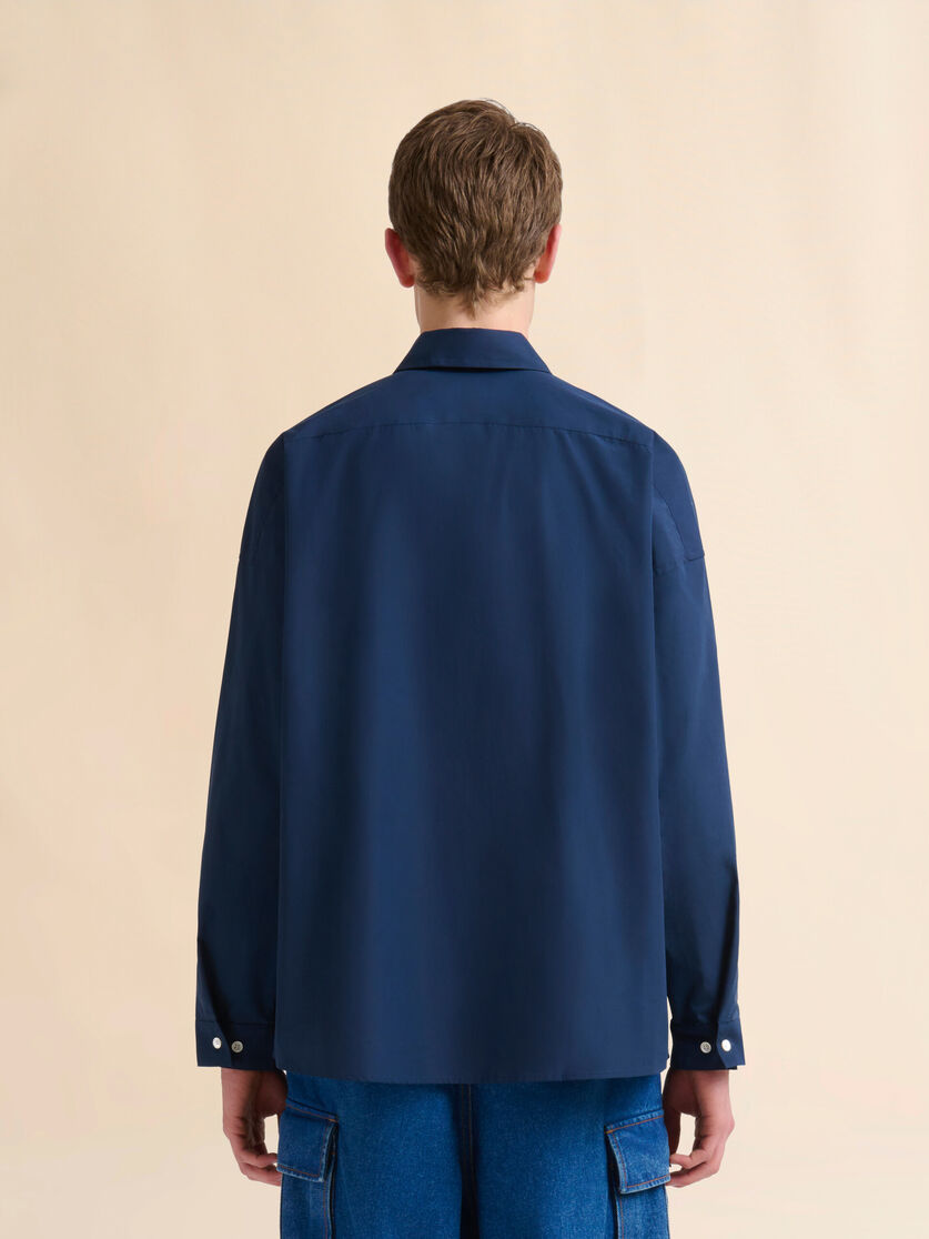 Deep blue cotton long-sleeved shirt with snake print - Shirts - Image 3