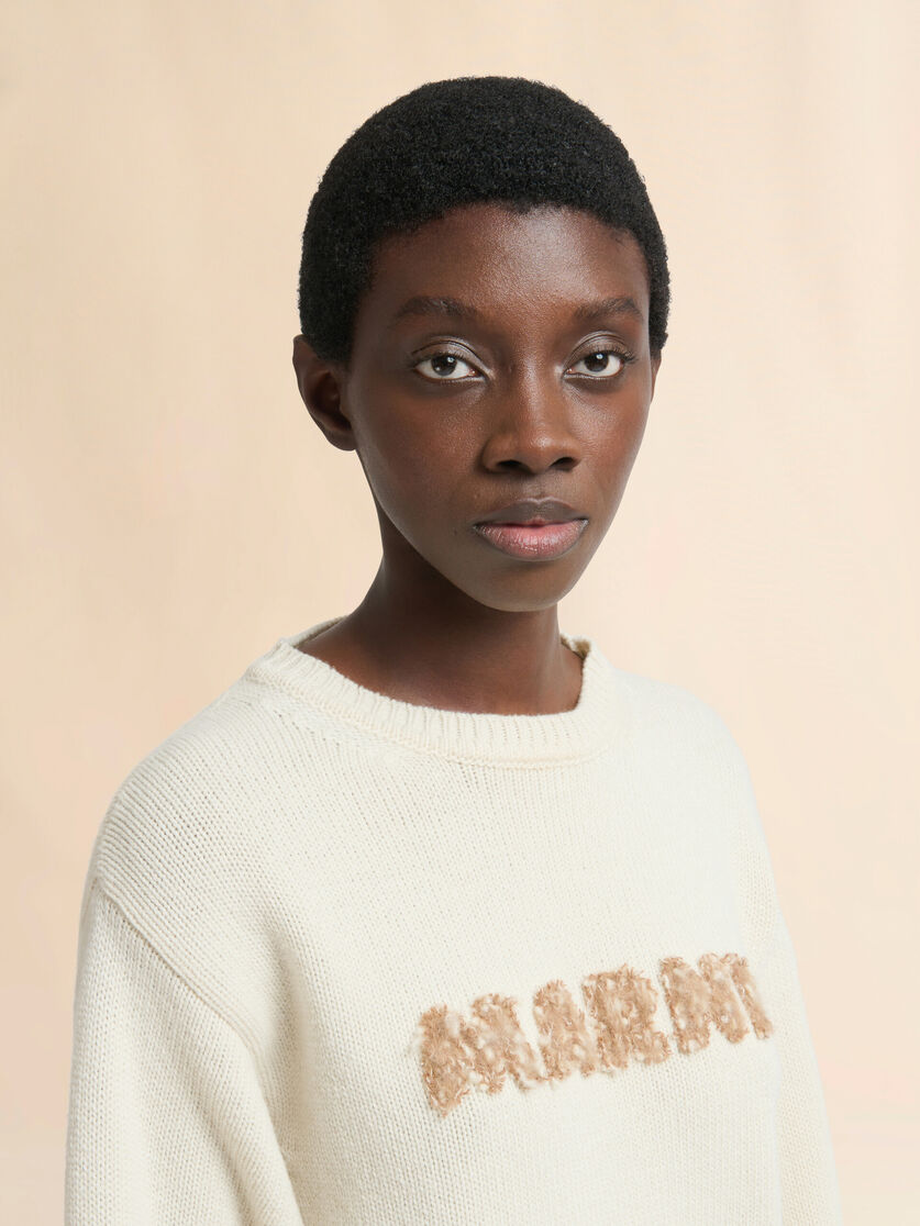 Cream wool jumper with laser-cut Marni logo - Pullovers - Image 4