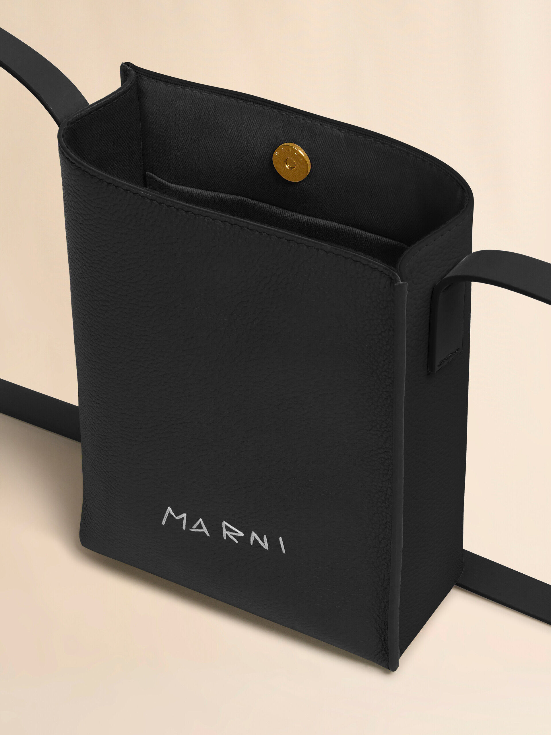 Black leather Museo Nano Bag with Marni Symbol embroidery