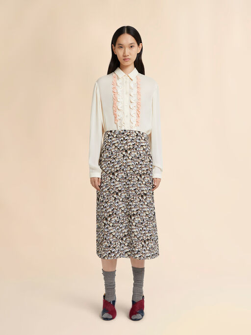 Black crêpe de chine fluid skirt with Anemones print - Skirts