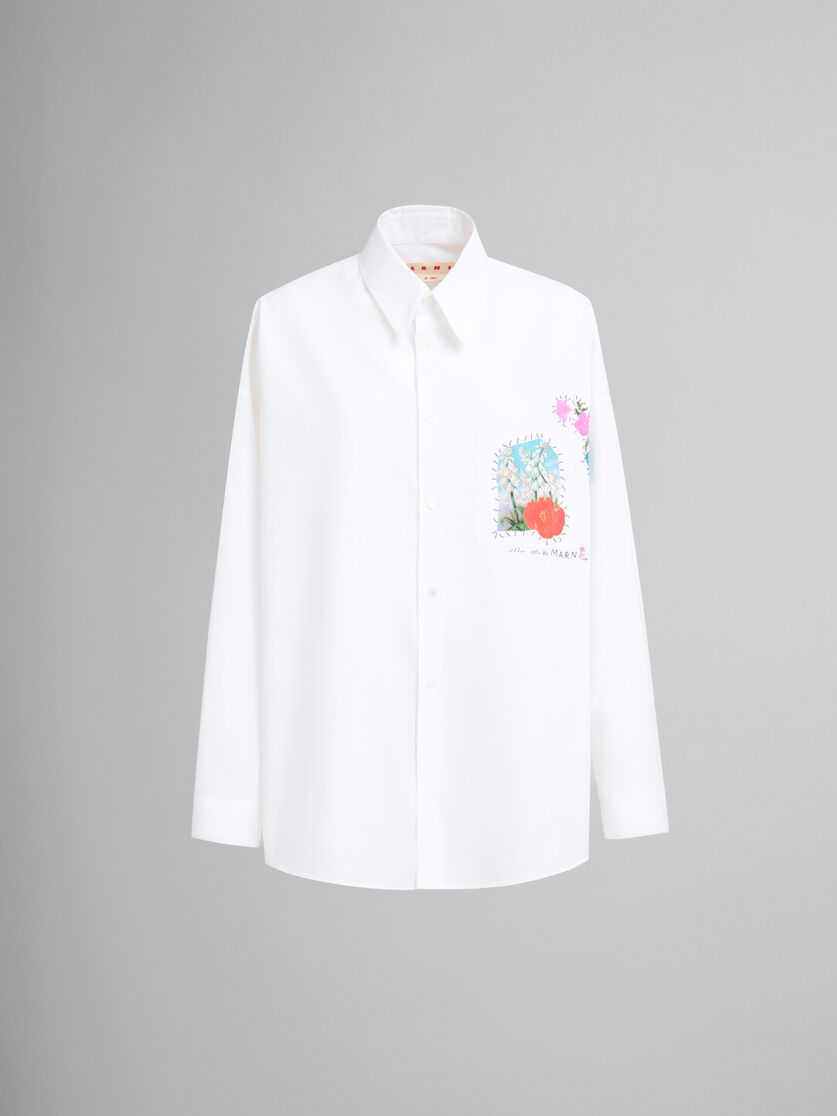 White organic poplin shirt with flower patches - Shirts - Image 1