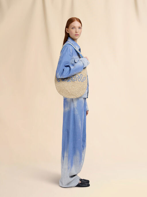 Kleine Nassa Hobo-Tasche aus natürlichem und blauem Raffiabast - Schultertaschen
