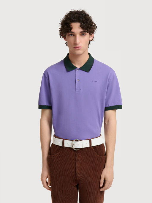 Purple piqu&eacute; polo shirt with contrast trims - Shirts