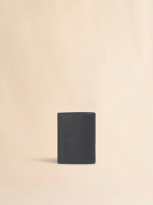 ブラック サフィアーノレザー二つ折りウォレット - 財布
