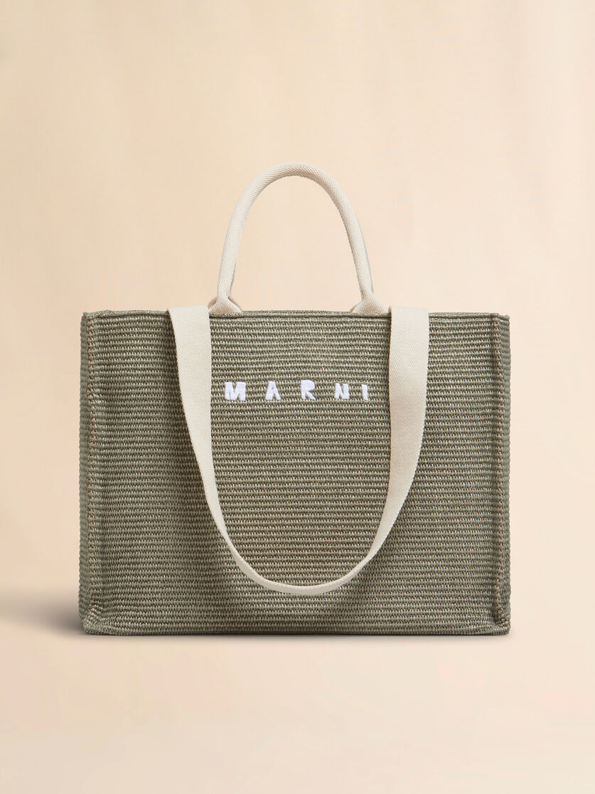 Large Tote in natural-coloured raffia-effect fabric - Shopping Bags - Image 1