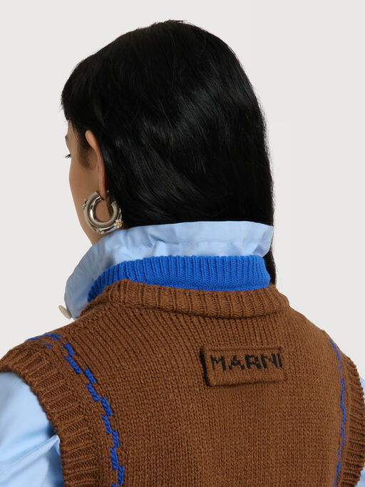 Brown wool layered vest with M intarsia - Pullovers
