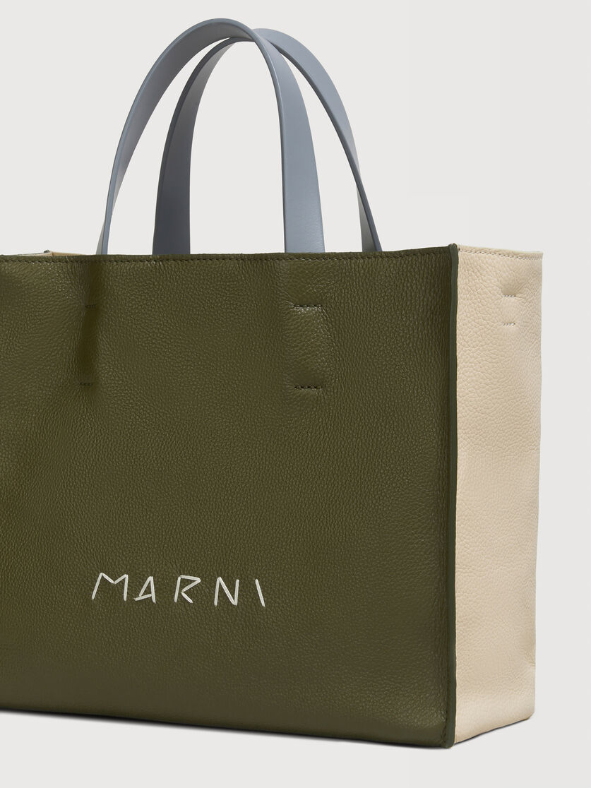 Deep green cream and blue leather Museo Soft tote bag with Marni Mending, Image 4