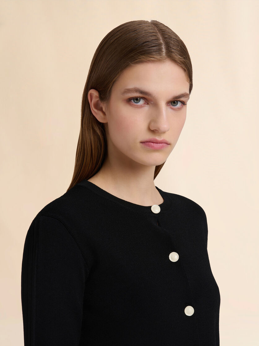 Black viscose half-and-half cardigan - Pullovers - Image 4